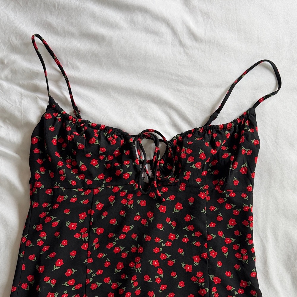 Princess Polly Floral Black and Red Spaghetti Strap Midi Dress